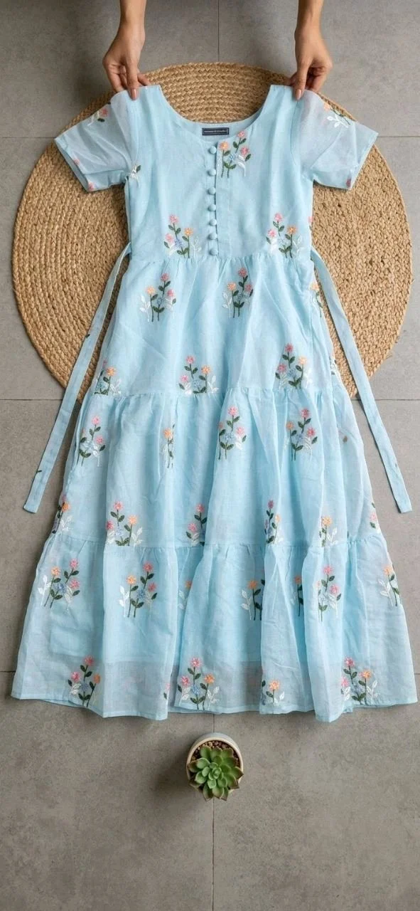 Floral Embroidered Tiered Midi Dress 8