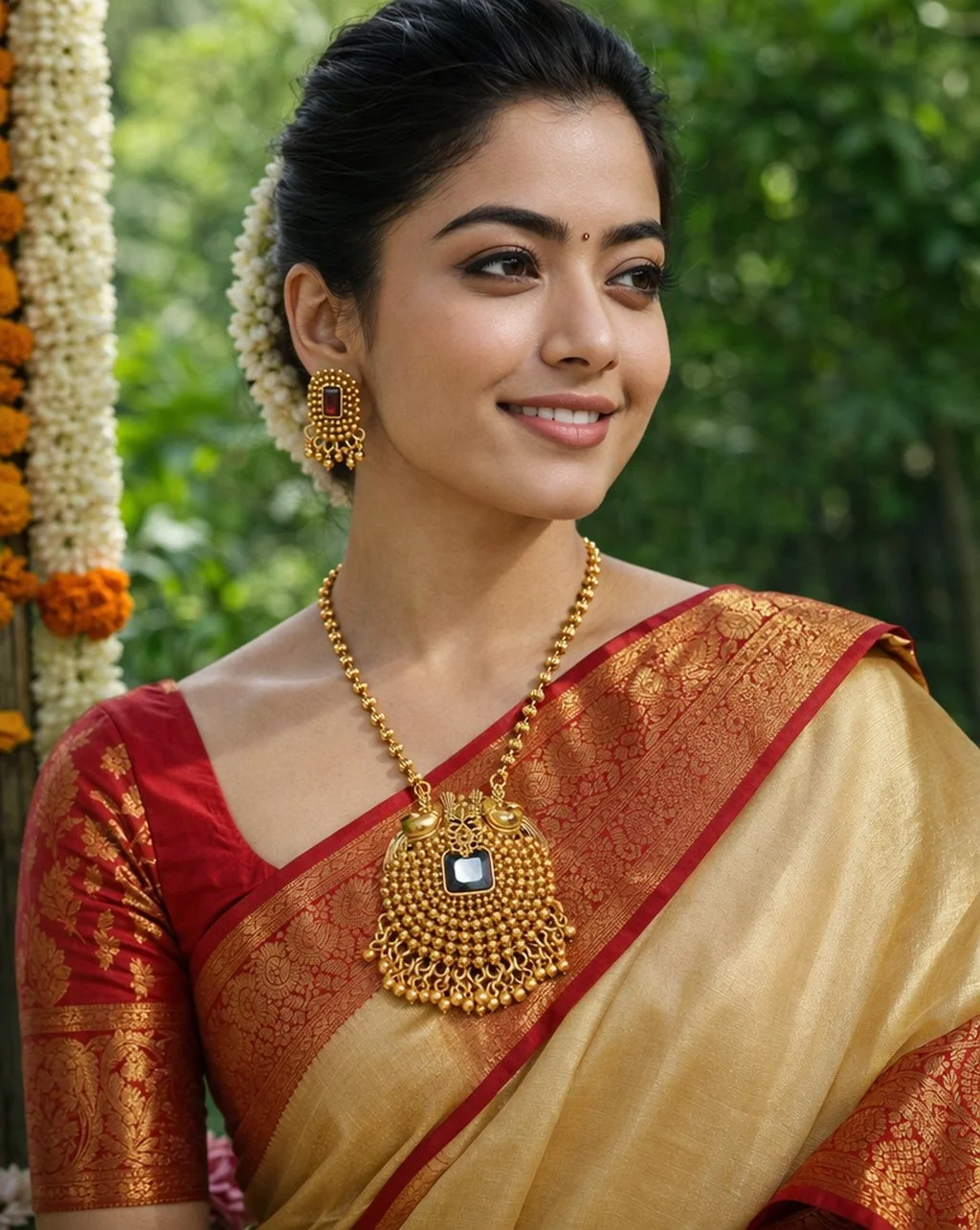 Gold Toned Traditional Temple Necklace Set