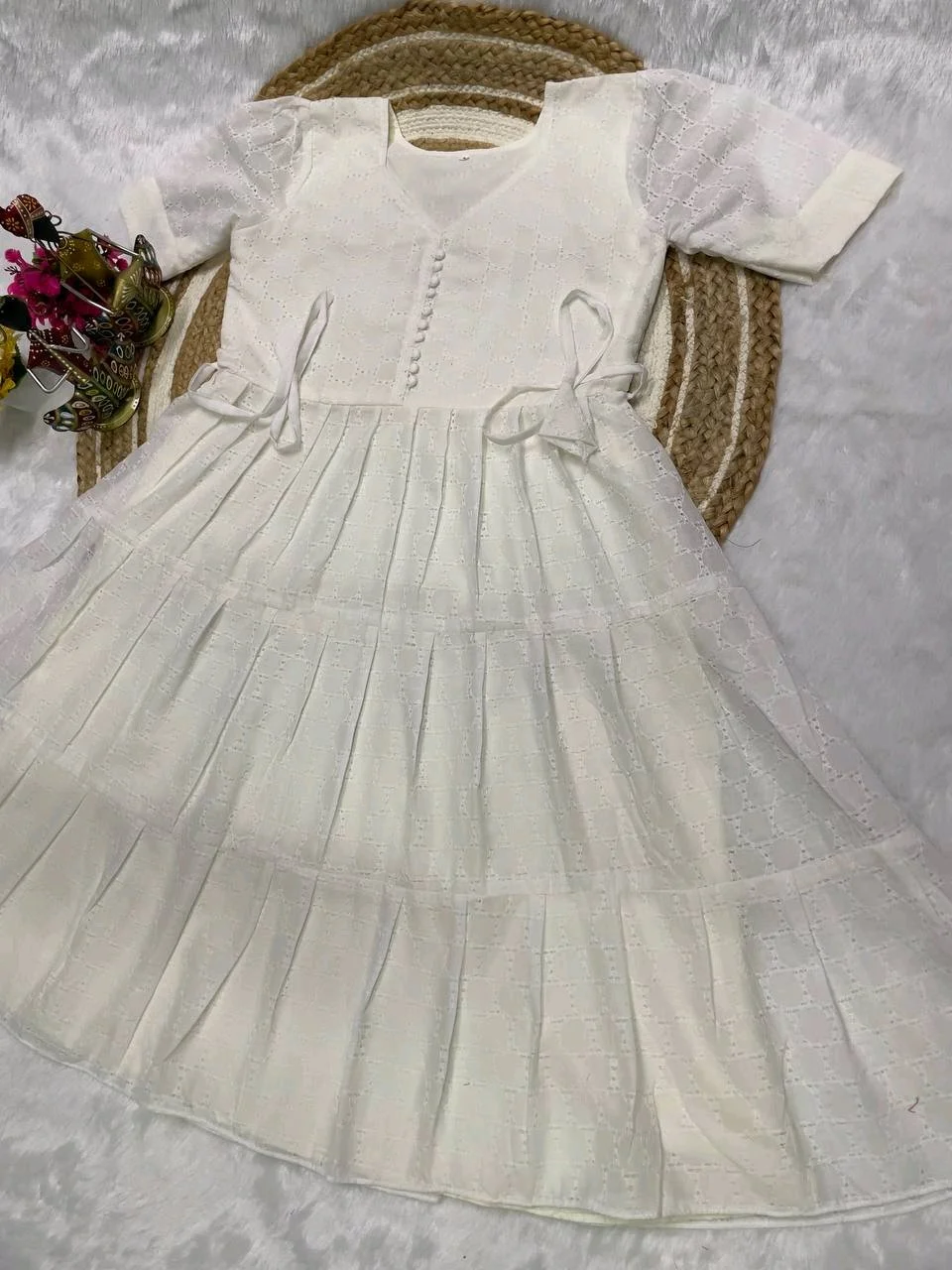 Tiered Frock Dress with Eyelet Pattern 3