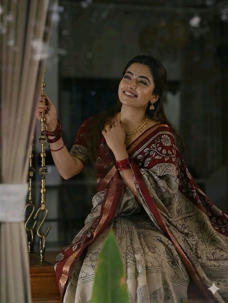 Kalamkari Print Cotton Saree with Traditional Border 6