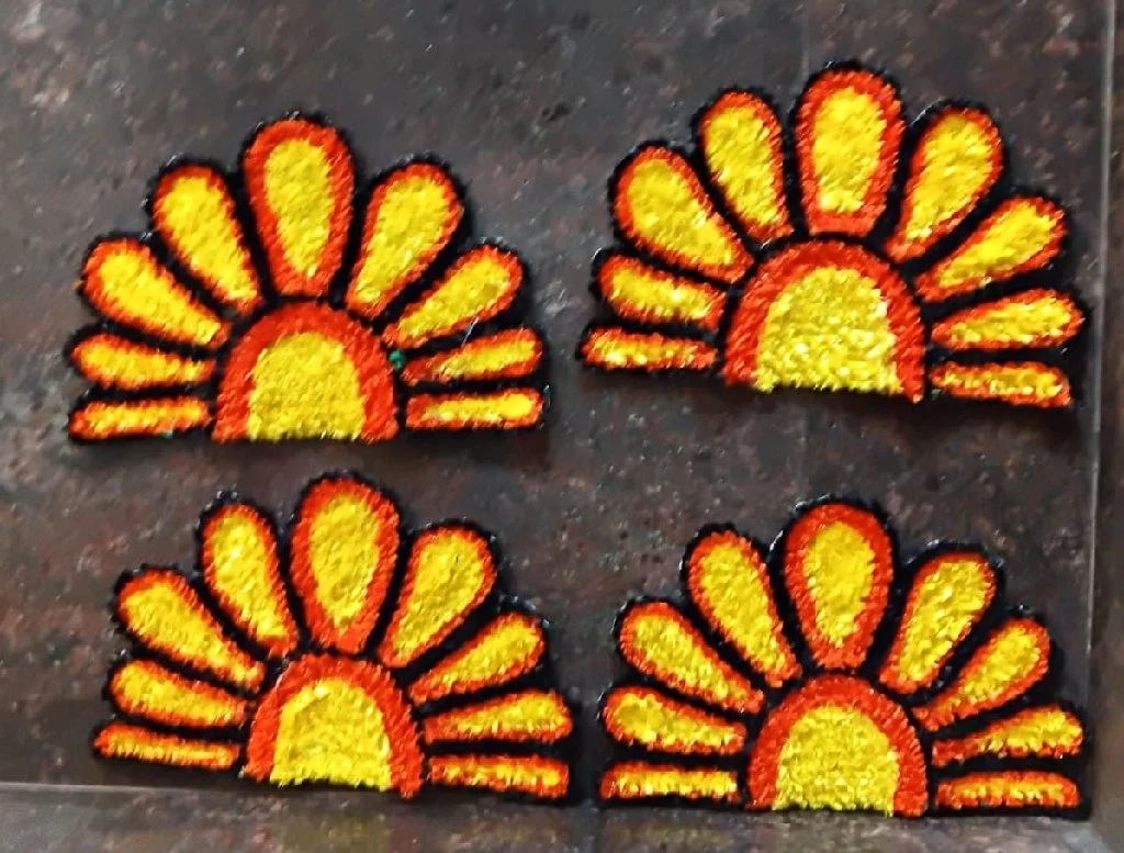 Yellow Orange Sun Design Rangoli Decor Set