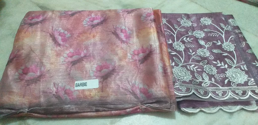Barbie Pink Floral Organza Saree with Embroidered Blouse Piece