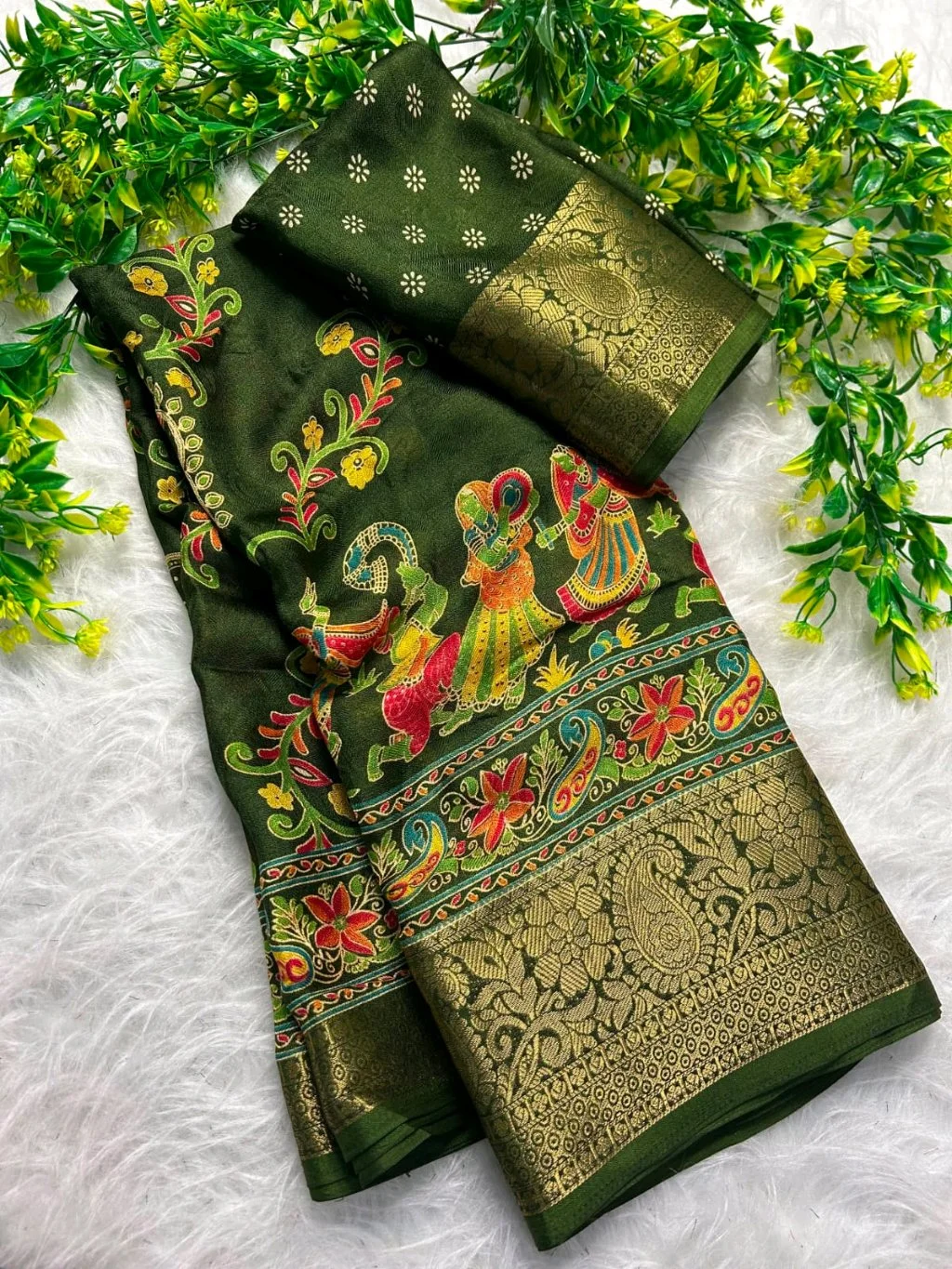 Mass Mellow  Soft Silk Saree with Colorful Folk Art Embroidery and Zari Border 1