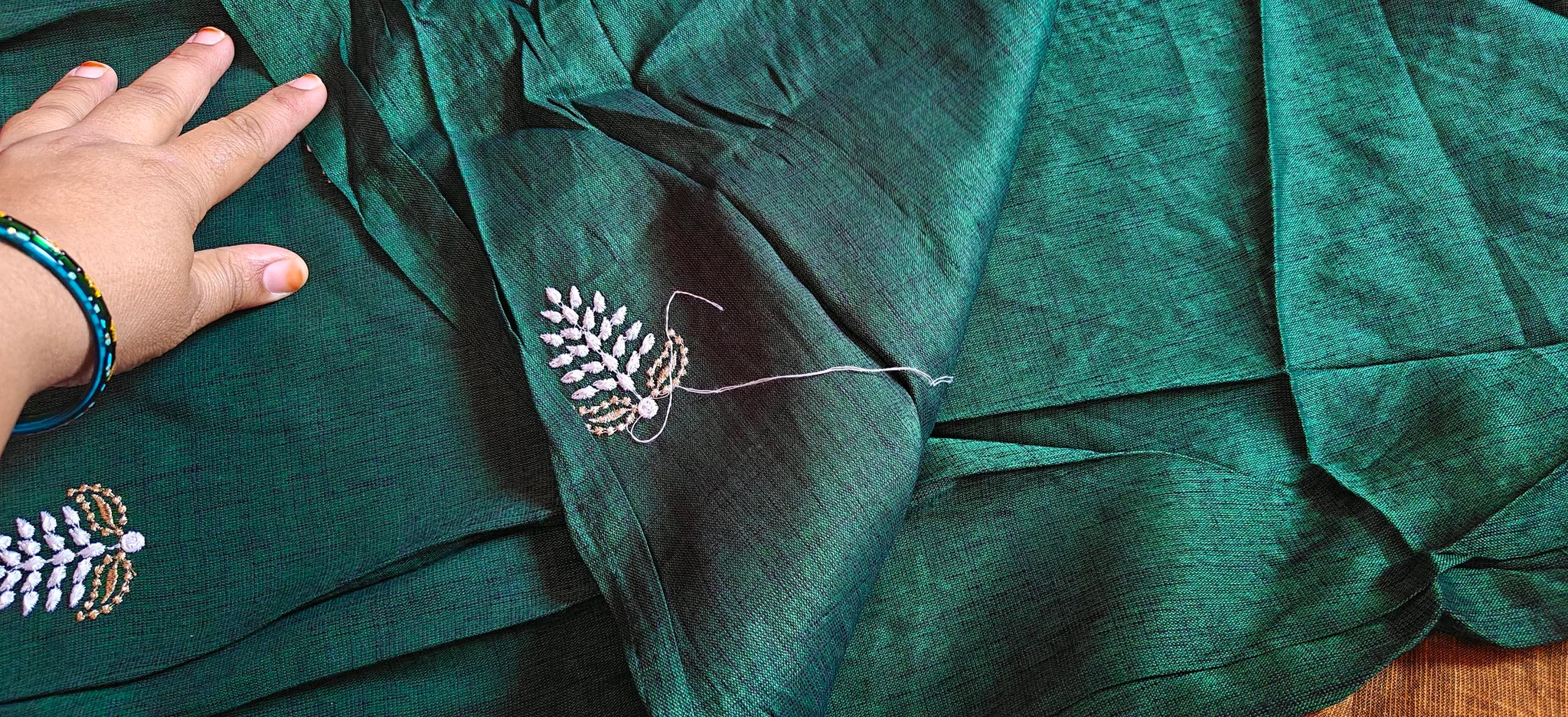 Mustard Embroidered Leaf Motif Slub Cotton Kurta thumbnail 8