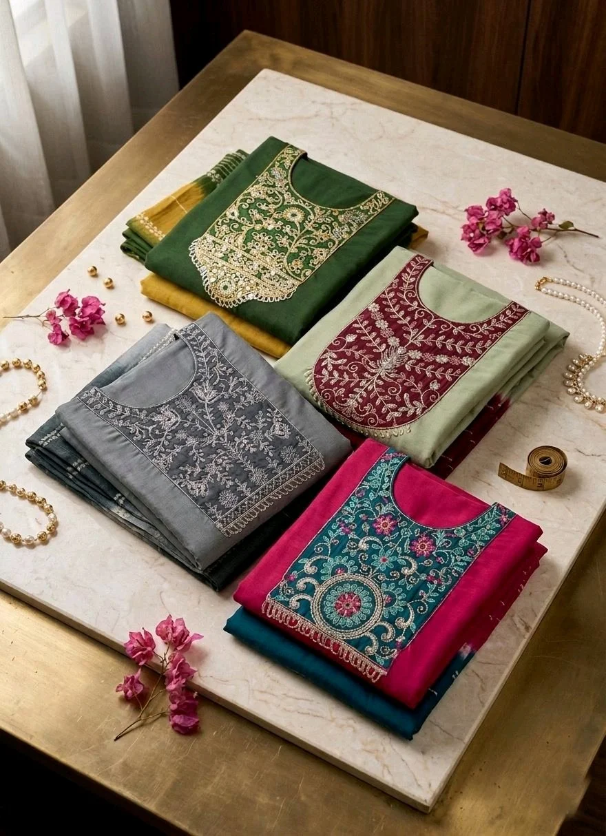 Embroidered Cotton Kurti Set with Dupatta Collection 1