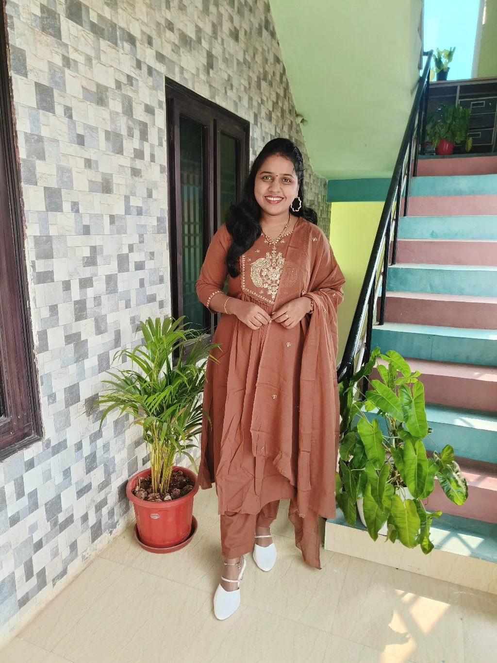 Rust Brown Embroidered Kurta Set with Dupatta 2