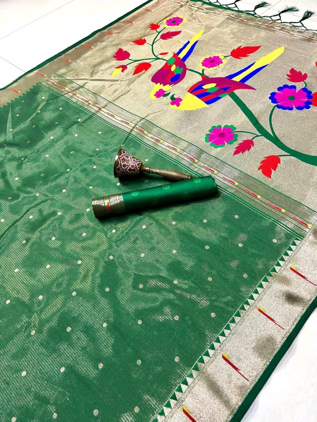 Paithani Silk Saree with Parrot Motifs thumbnail 4