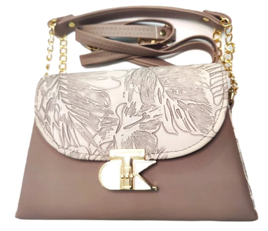 Brown Patterned Flap Sling Bag with CK Style Clasp