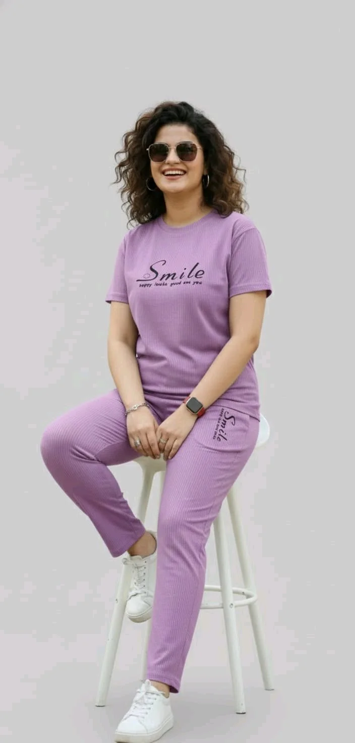 Smile Print T-shirt and Track Pants Set 7