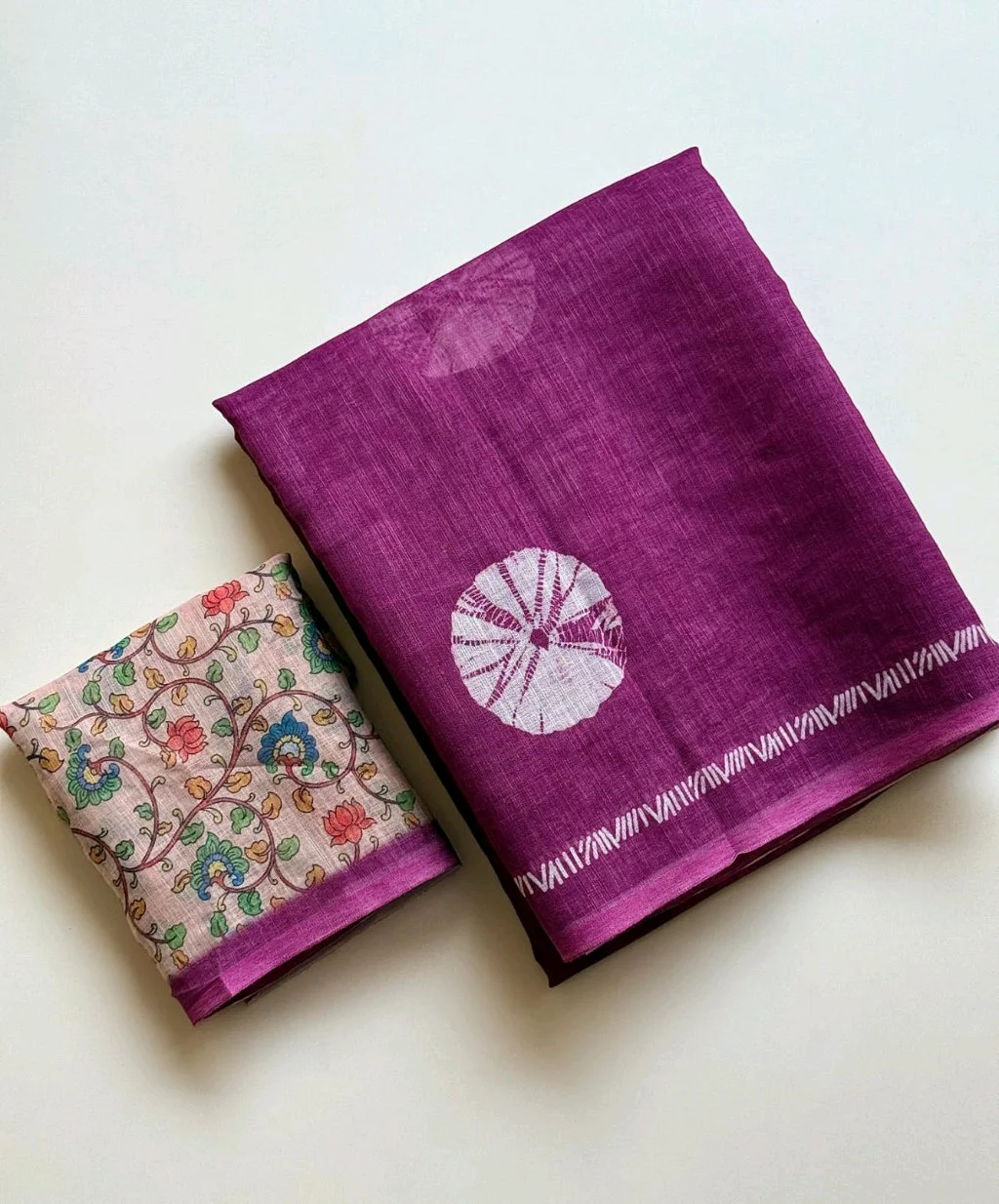 Cotton Lenin Saree with Shibori Print and Floral Blouse 1