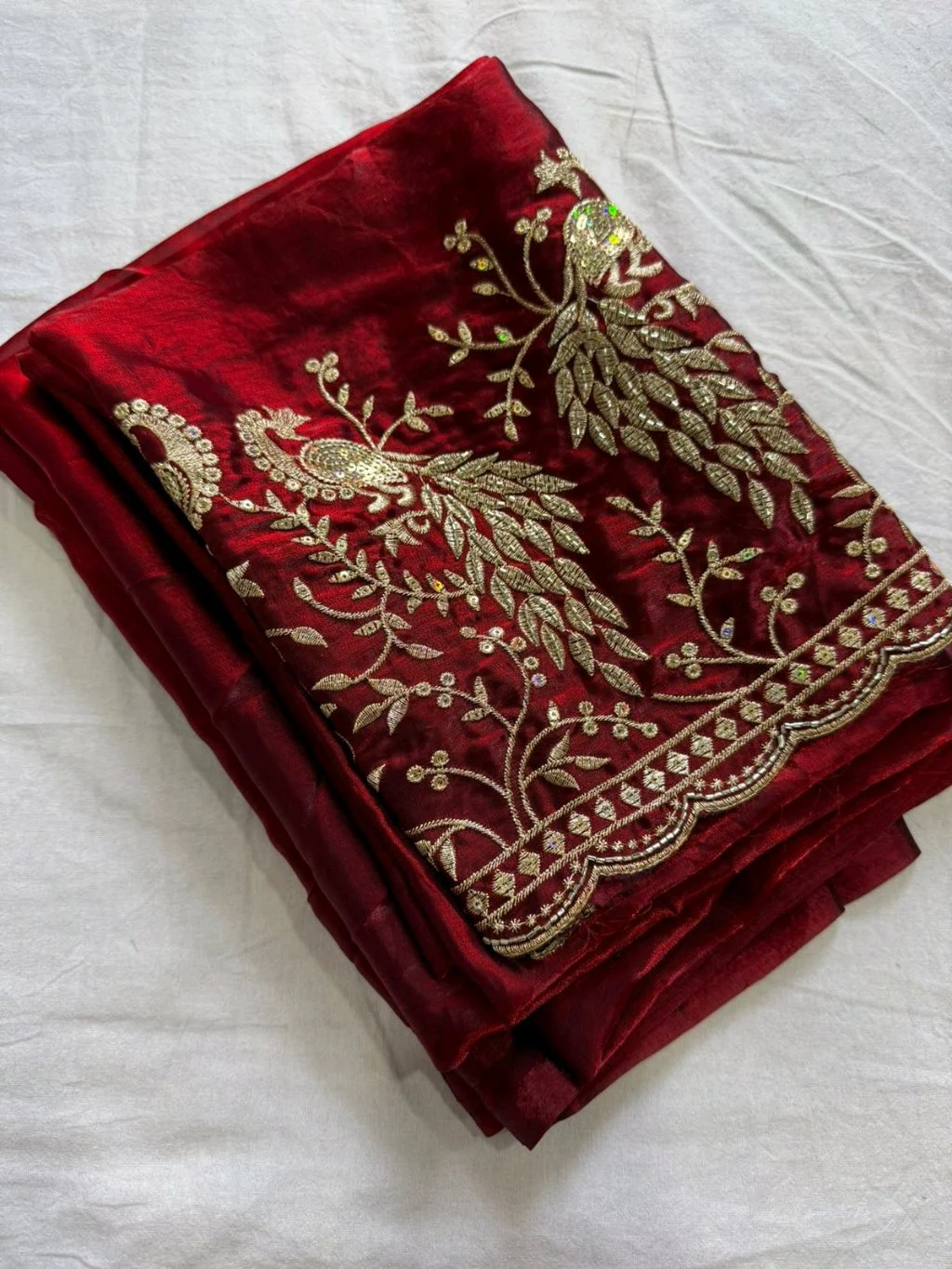Space Sattin Saree With  Embroidered Blouse Fabric 7