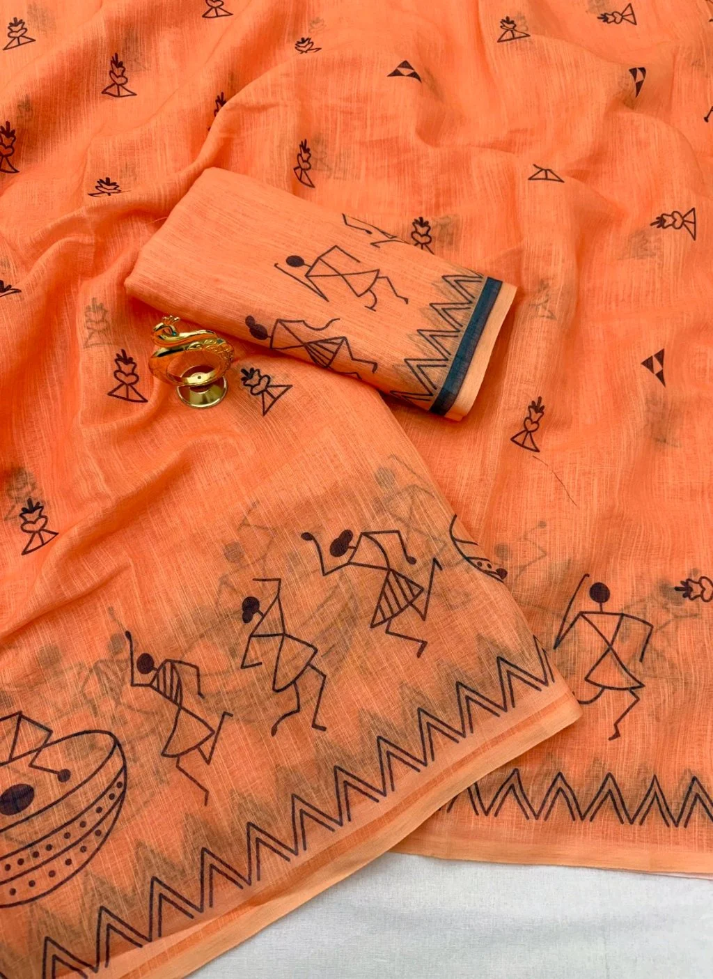 Peach Warli Art Print Saree 2
