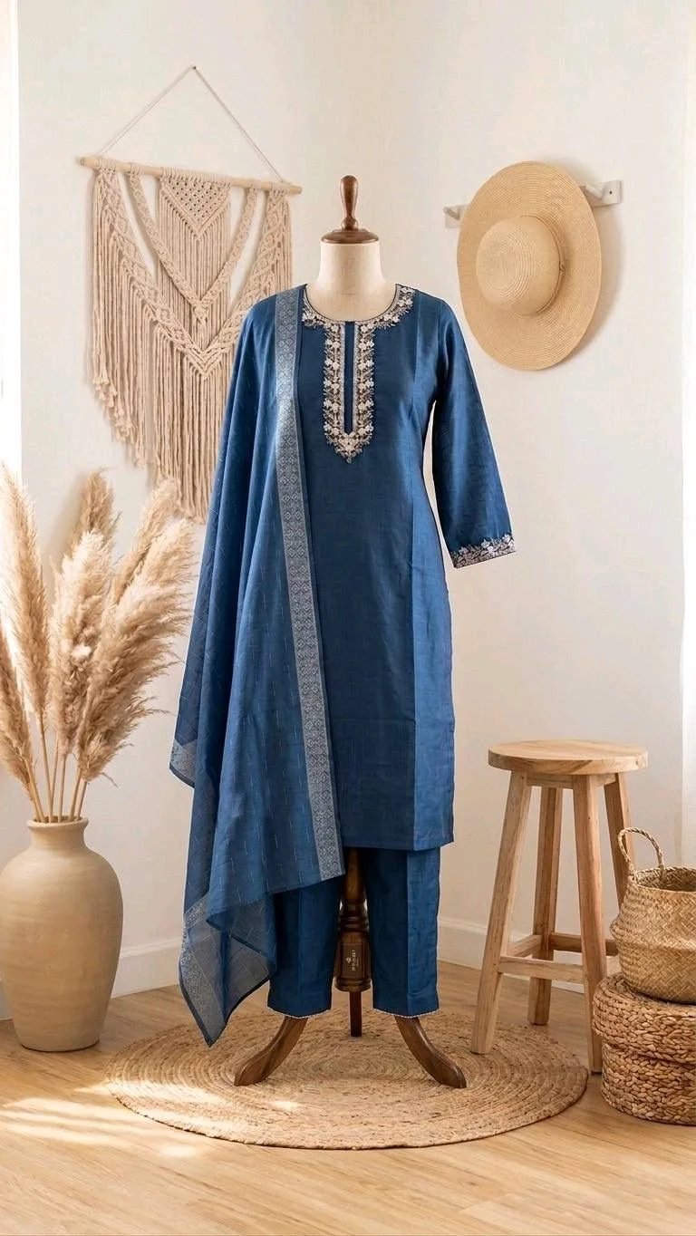 3-piece Kurta Set with Floral Dupatta thumbnail 2
