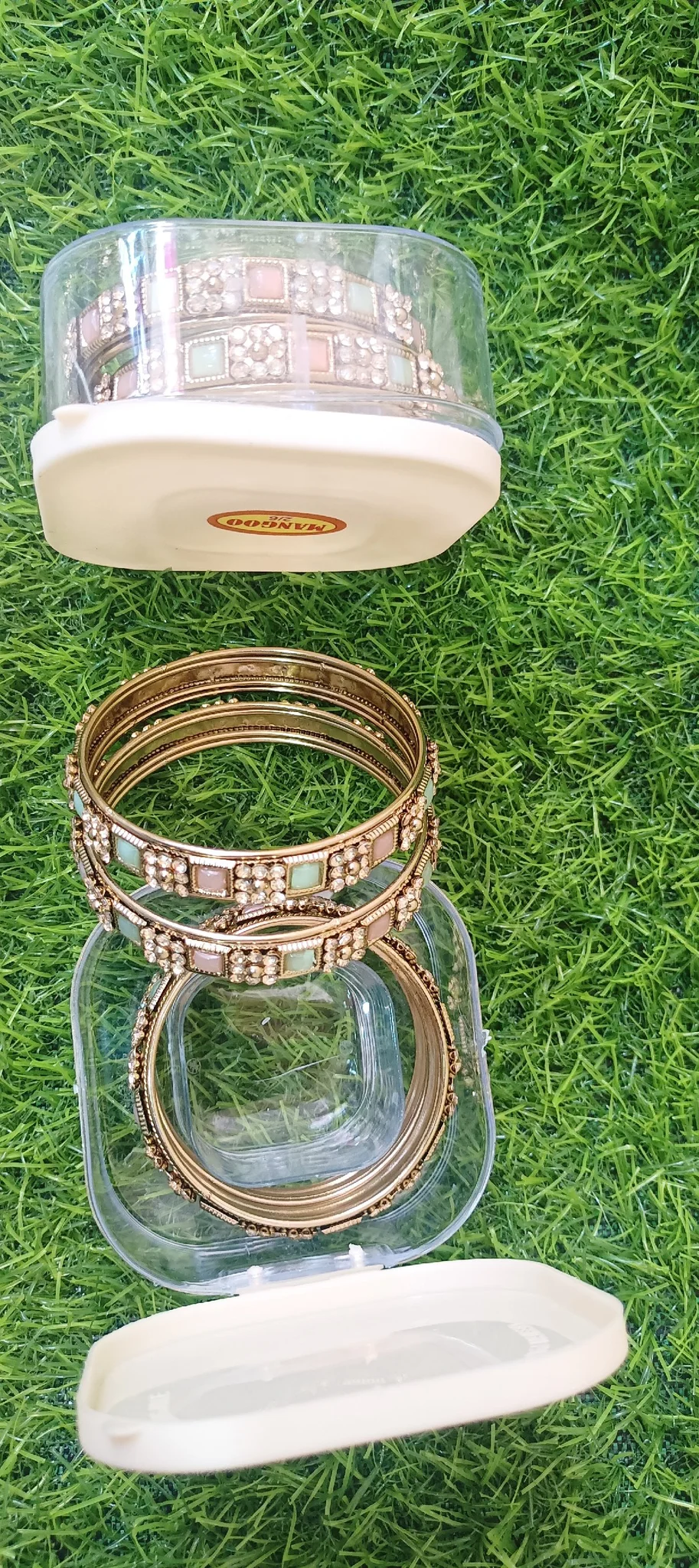 Designer Stone Work Gold Finish Bangles Set with box