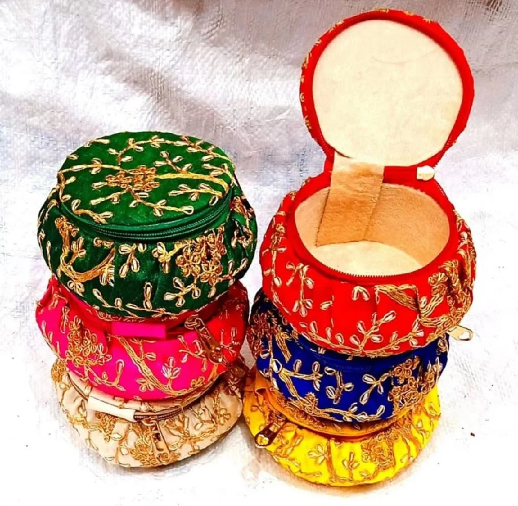 Embroidered Velvet Round Decorative Boxes