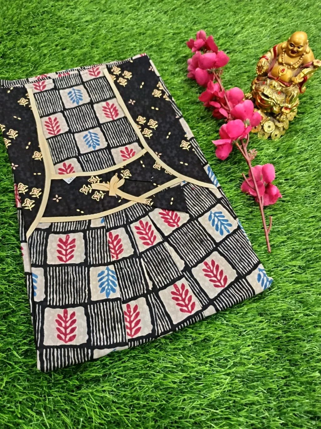 Black Block Print Cotton Nighty