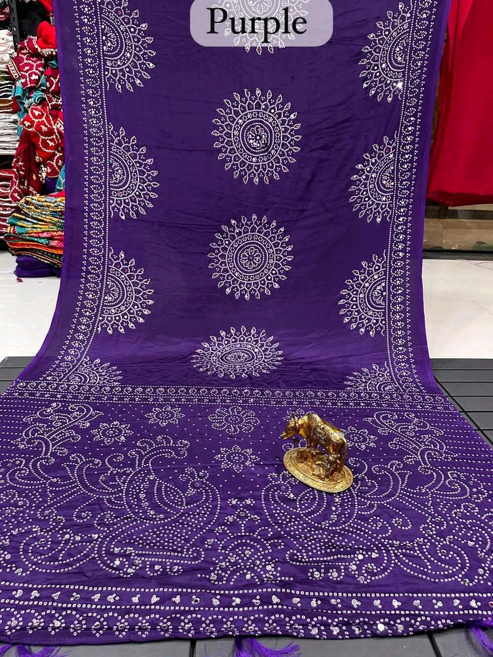 Aajrakh Bandhani Style Saree with Mirror Work 2
