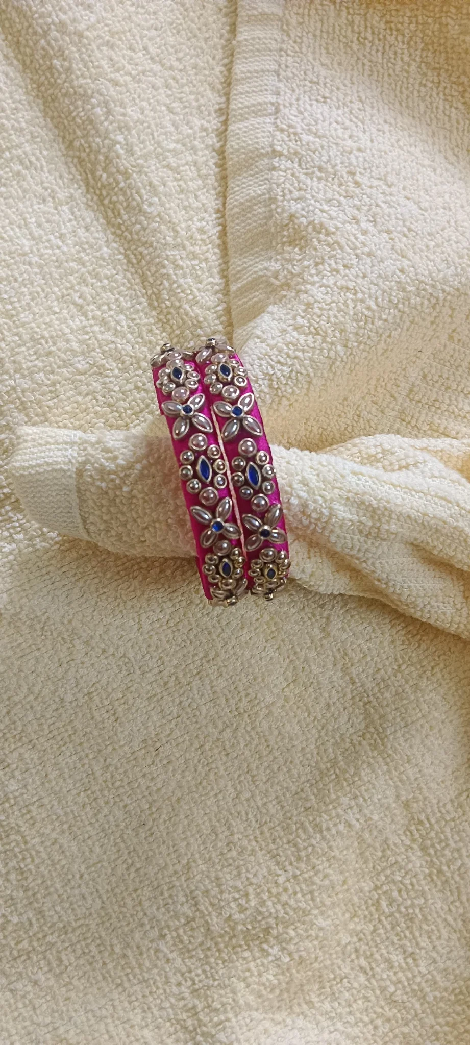 Bridal Pink Silk Thread Stone Bangles (Handmade) thumbnail 2