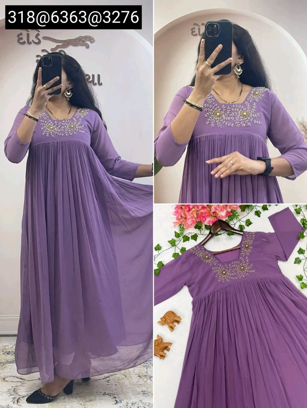 Embroidered Pleated Georgette Kurti thumbnail 5