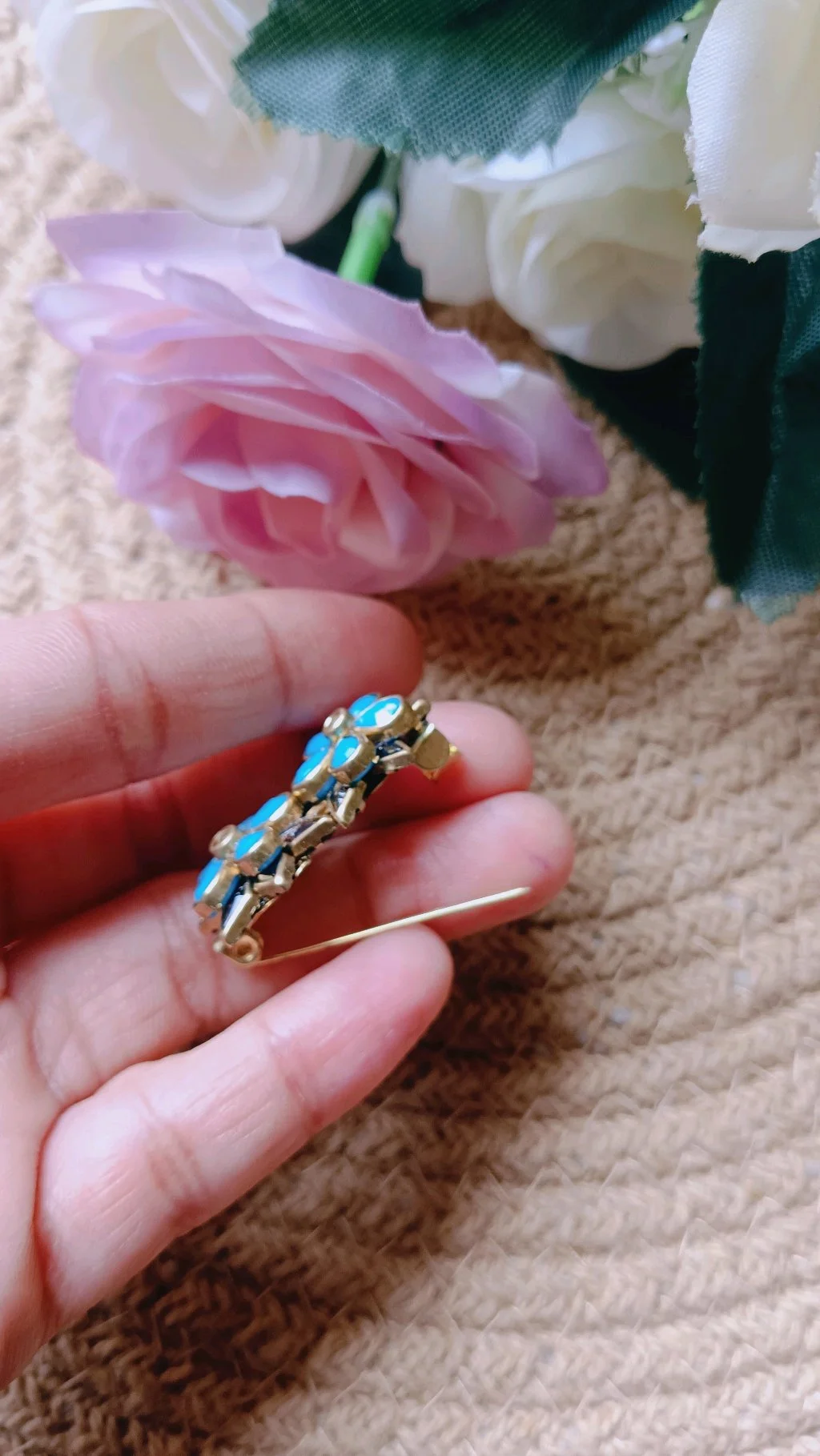 Blue Floral Saree Brooch Pin 4