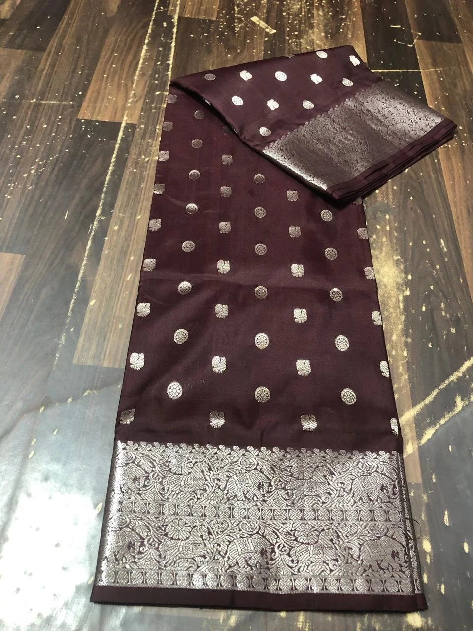 Maroon Silk Saree with Silver Zari Elephant Motifs Venkata giri Pattu Sarees thumbnail 1