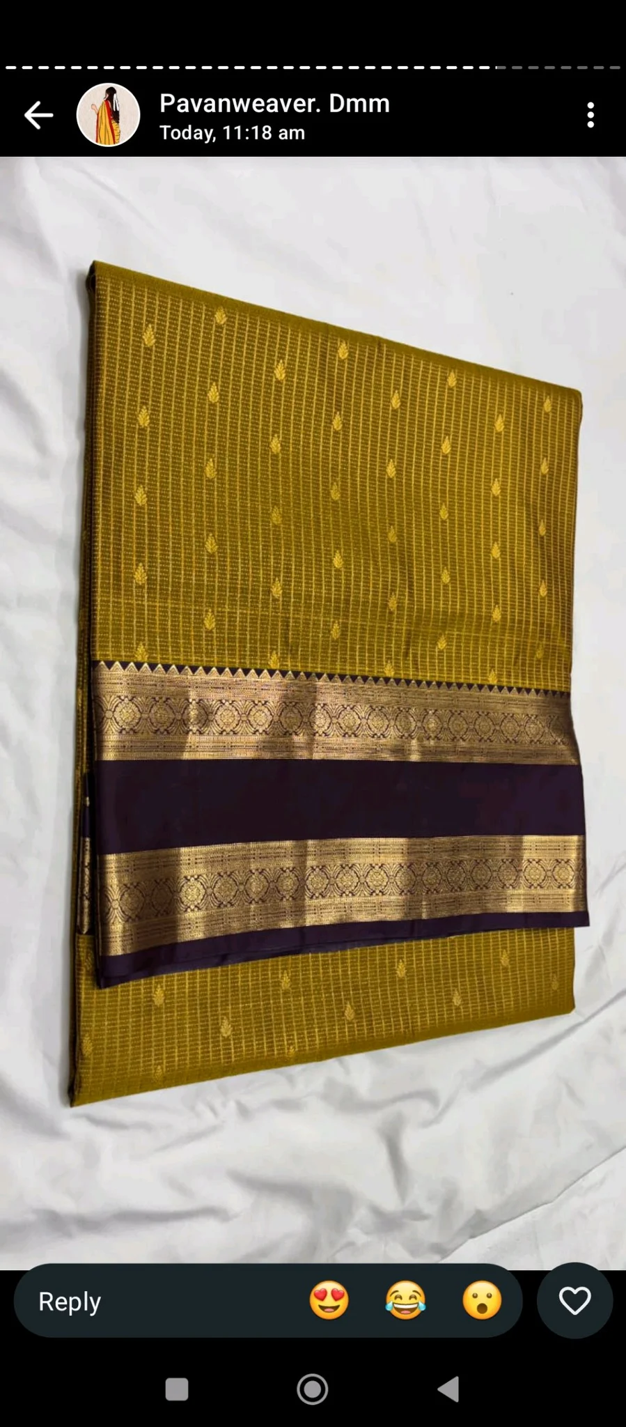 Olive Green Dharmavaram Pattu Saree with Zari Border 6