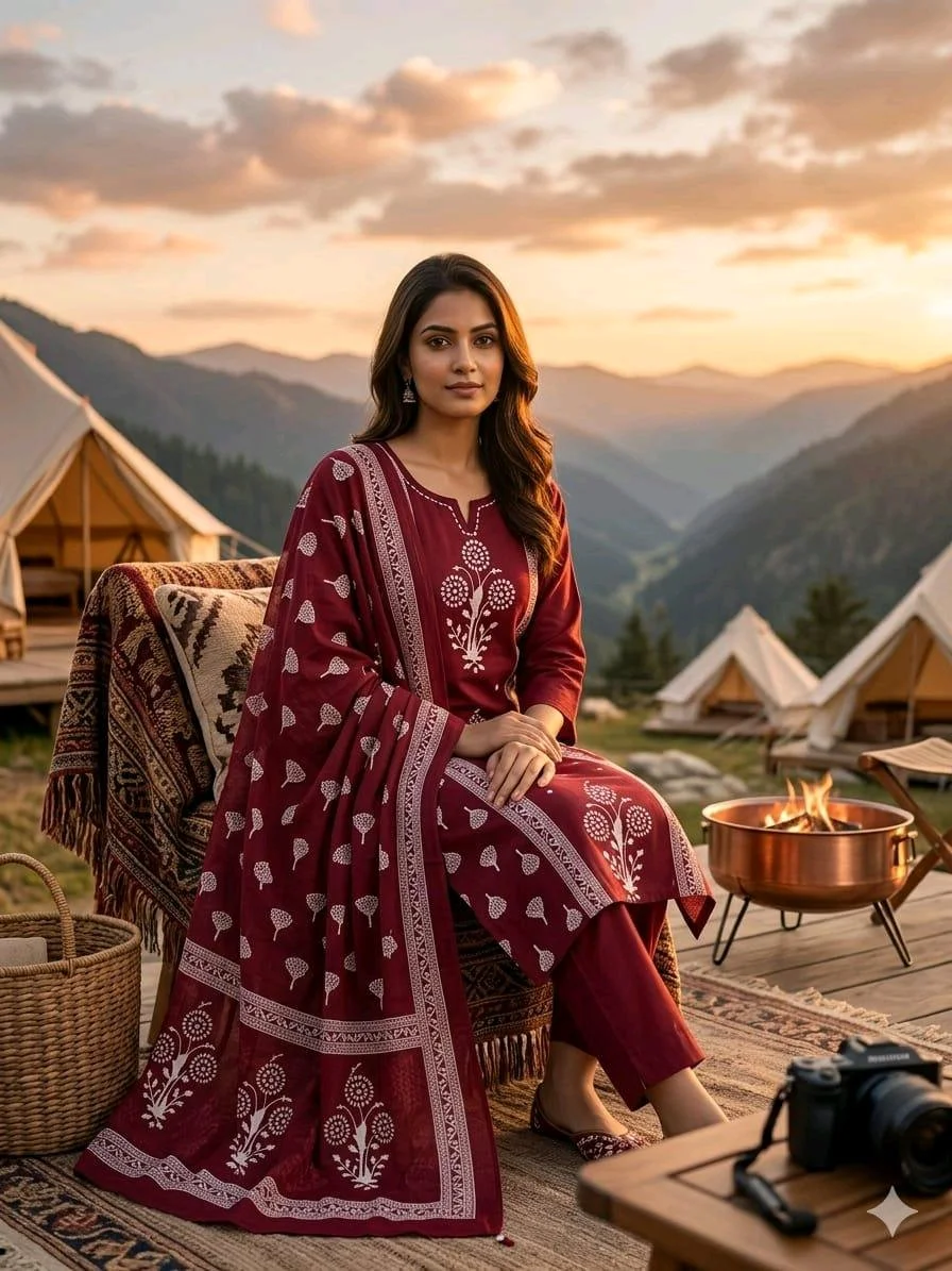 3-piece Kurti Set with Block Print Dupatta and Palazzo thumbnail 6