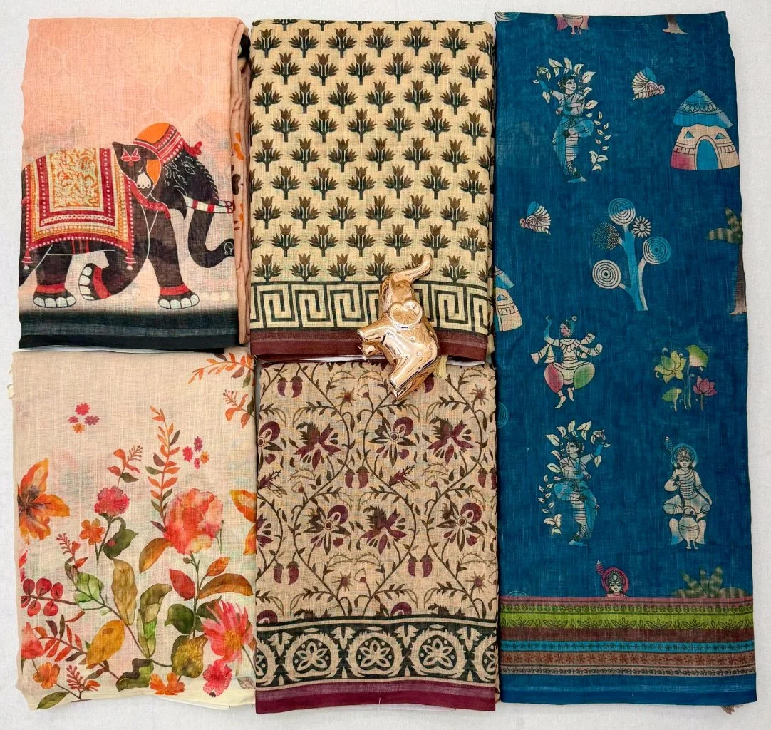Abha Linen Saree with Elephant Digital Print 8