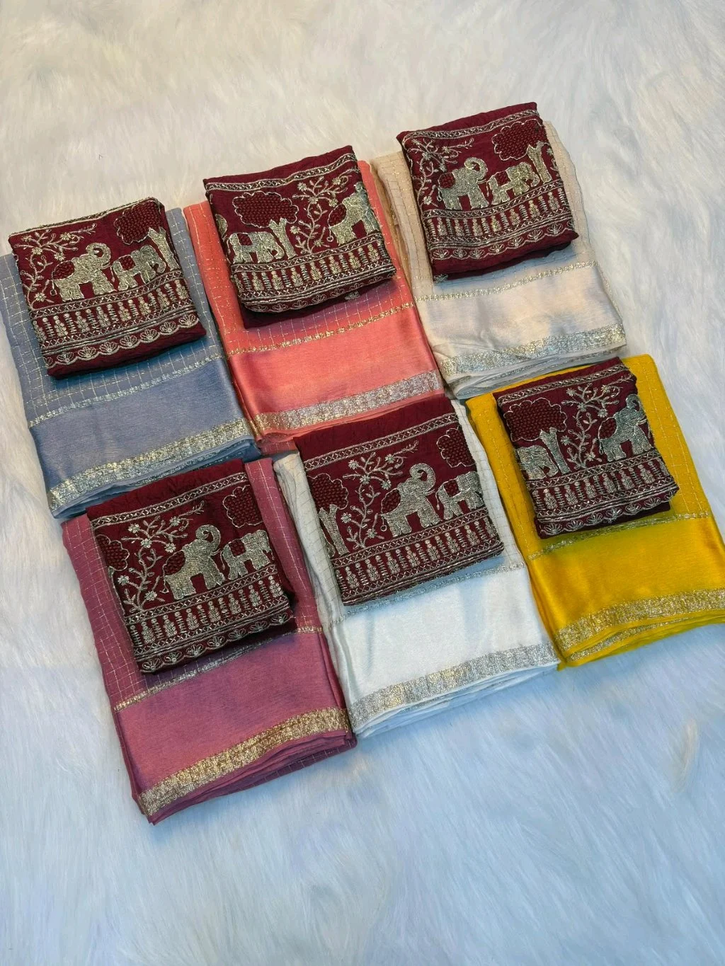 Viscose Georgette Saree with Elephant Embroidered Blouse thumbnail 1