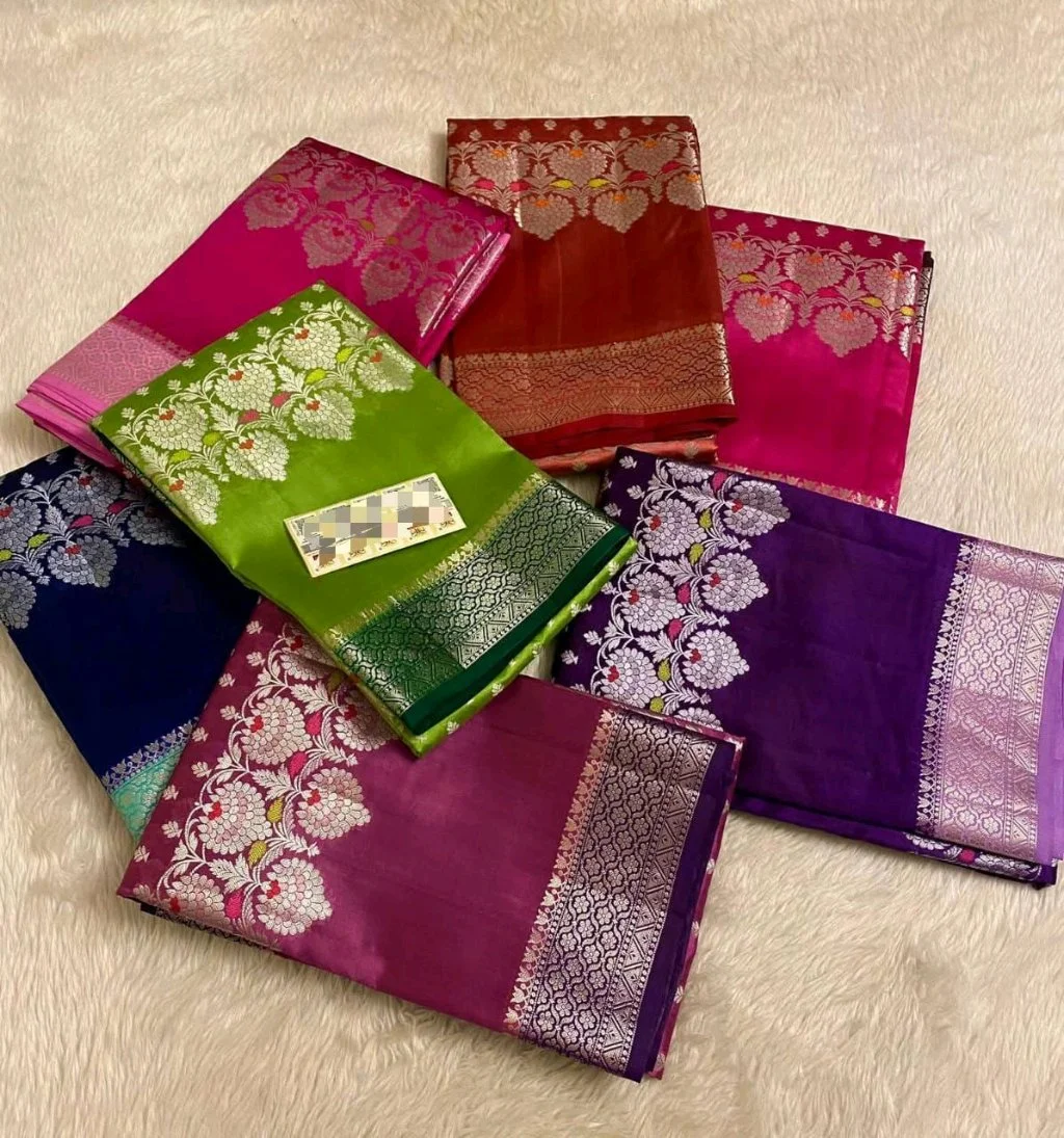 Banarasi Katan Silk Blend Saree with Floral Silver Zari Weave 2