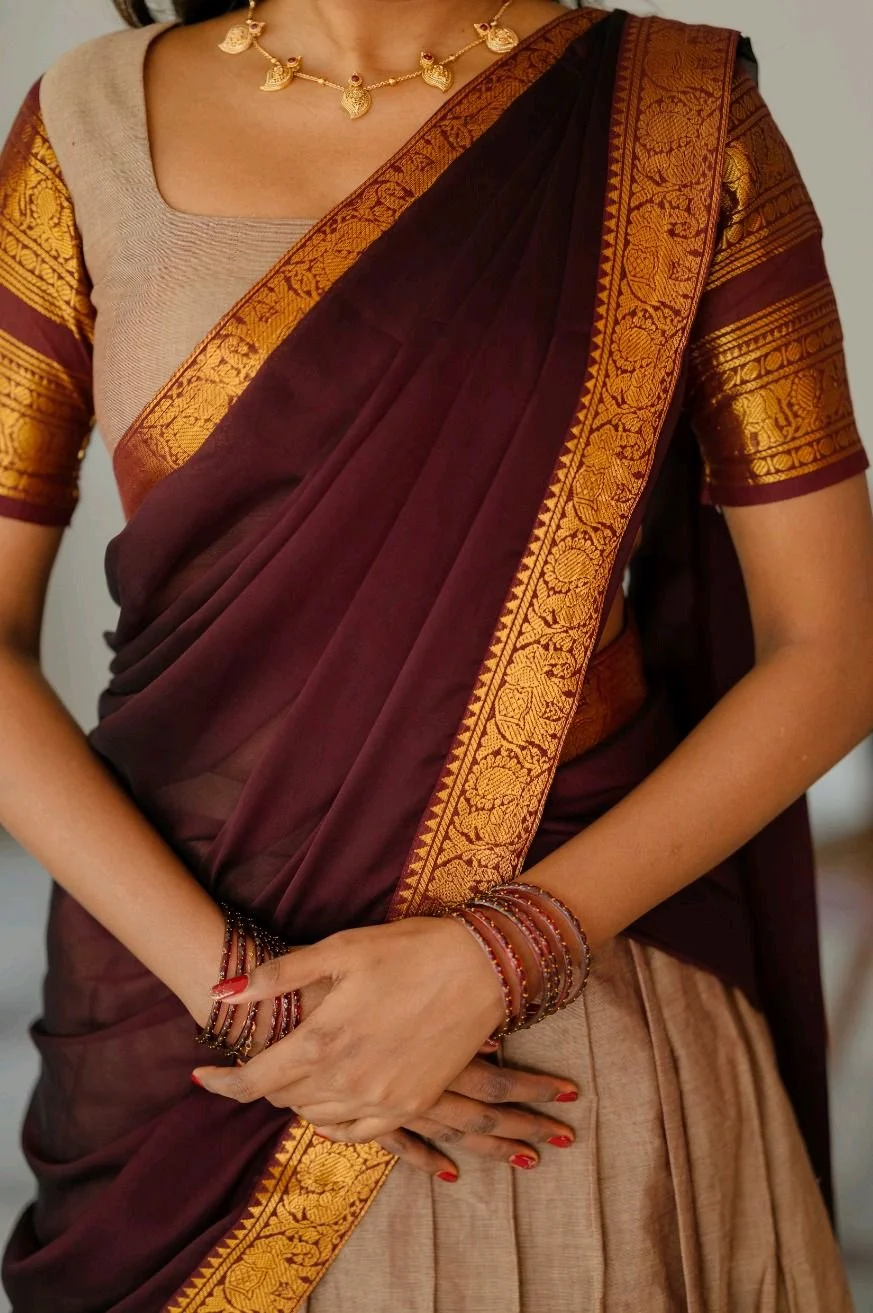 Traditional Pavadai Set with Maroon Gold Zari Border thumbnail 7