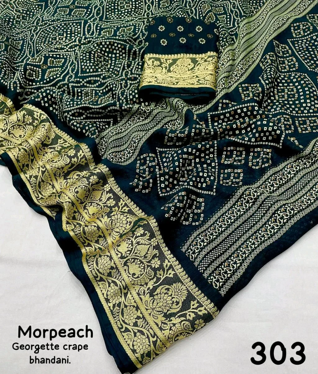 Marron Georgette Crape Bandhani Saree 4