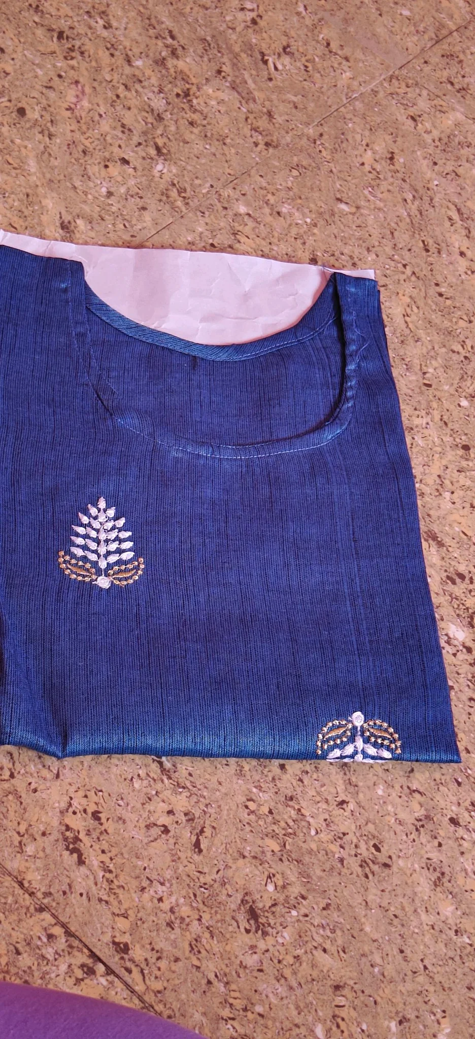 Mustard Embroidered Leaf Motif Slub Cotton Kurta thumbnail 11