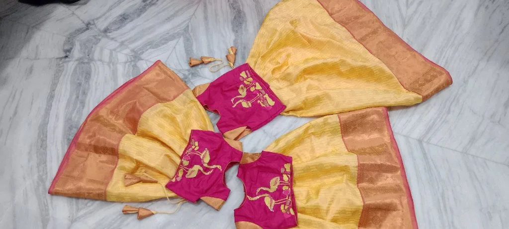Kids Yellow Lehenga with Pink Embroidered Blouse Set