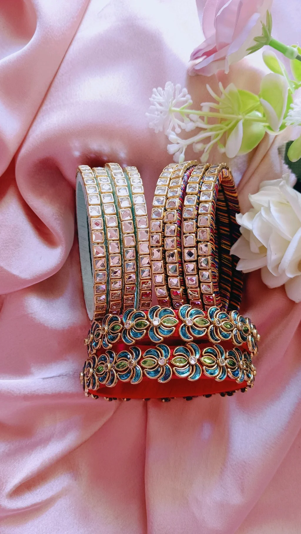 Festive Kundan and Enamel Bangle Set