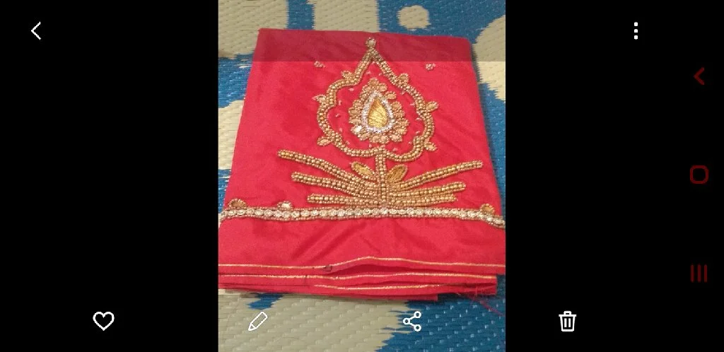 Red Maggam Work Blouse Piece with Gold and Silver Embroidery