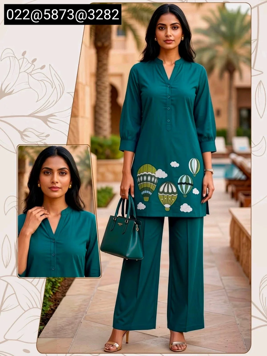 Hot Air Balloon Embroidered Kurta Palazzo Set 6