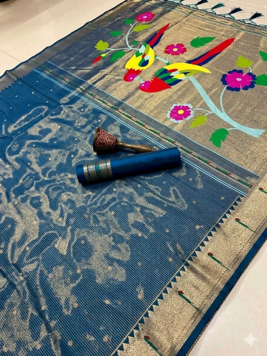 Paithani Silk Saree with Parrot Motifs thumbnail 7