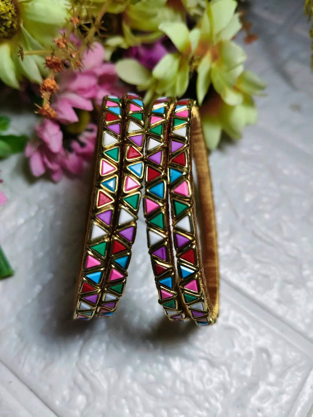 Multicolor Geometric Enamel Bangles thumbnail 1