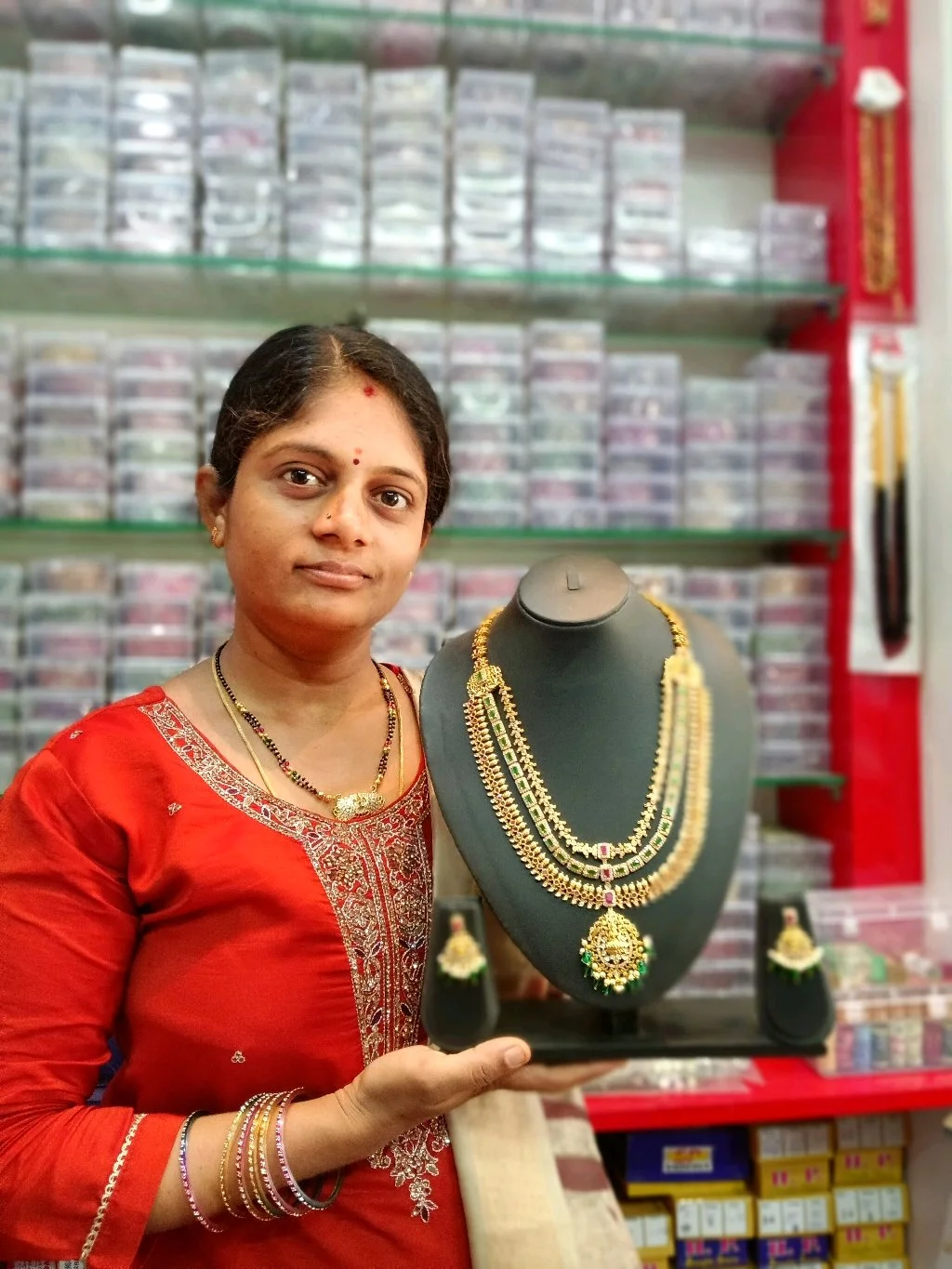 Gold Plated Multi-Layered Temple Design Necklace Set