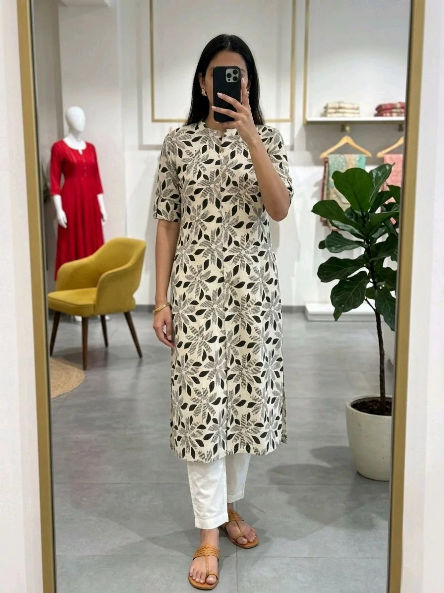 Block Printed Cotton Kurta Set with Pants 7