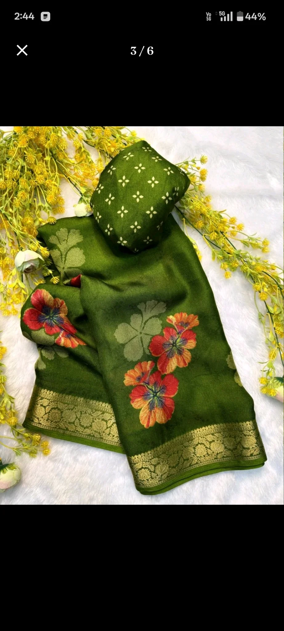Purple Silk Blend Saree with Floral Weave and Zari Border thumbnail 2