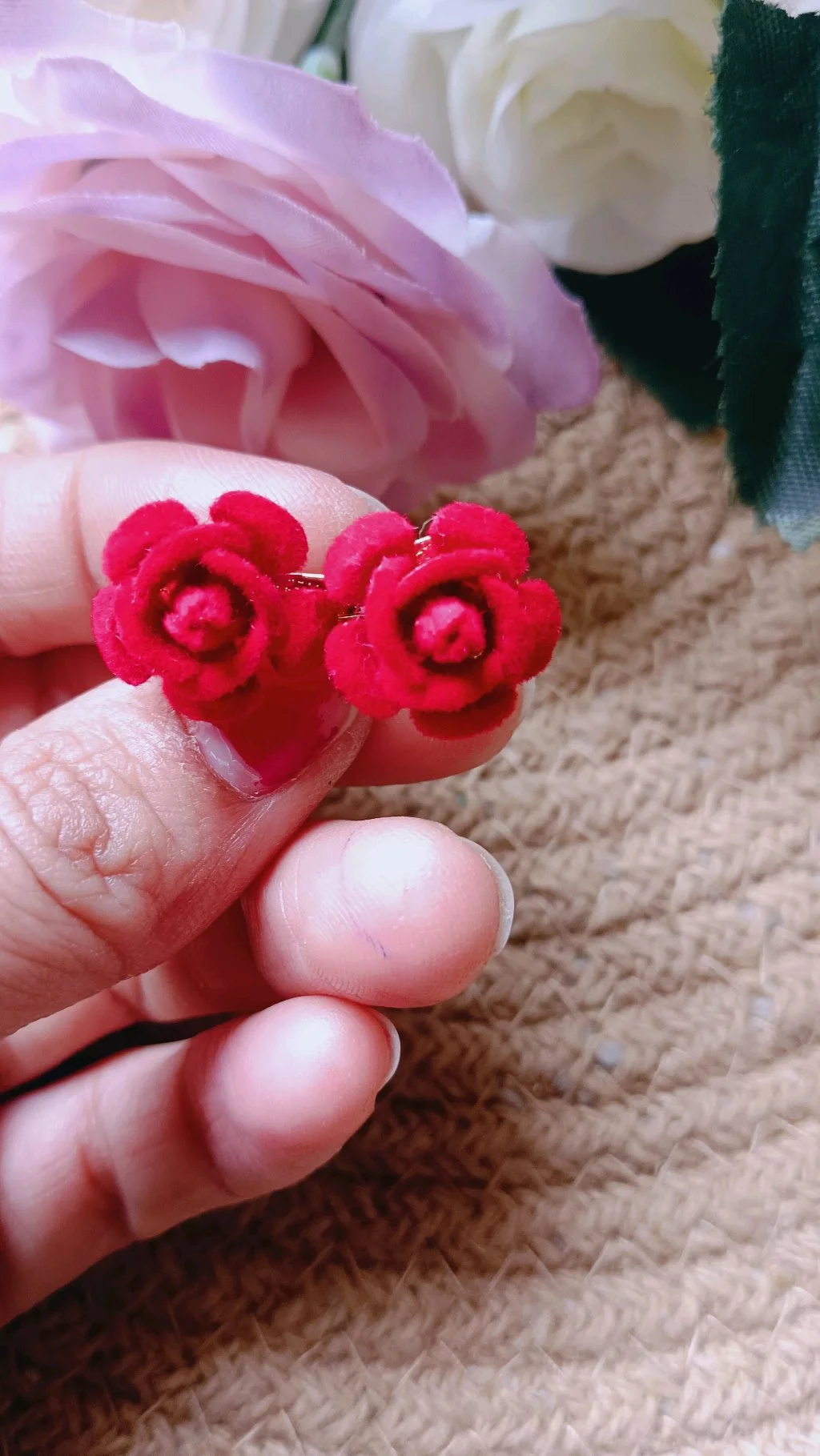 Red Velvet Rose Saree Brooch Pins