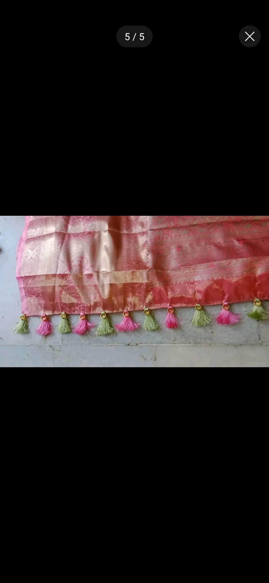 Pink Saree Pallu with Pink and Green Tassels