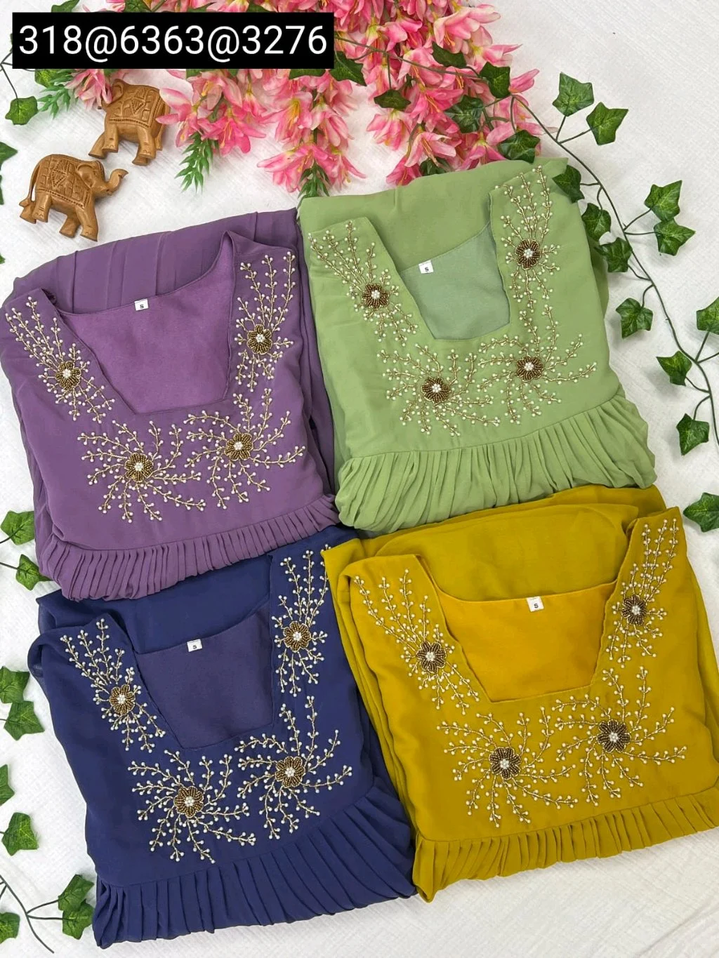 Embroidered Pleated Georgette Kurti thumbnail 1