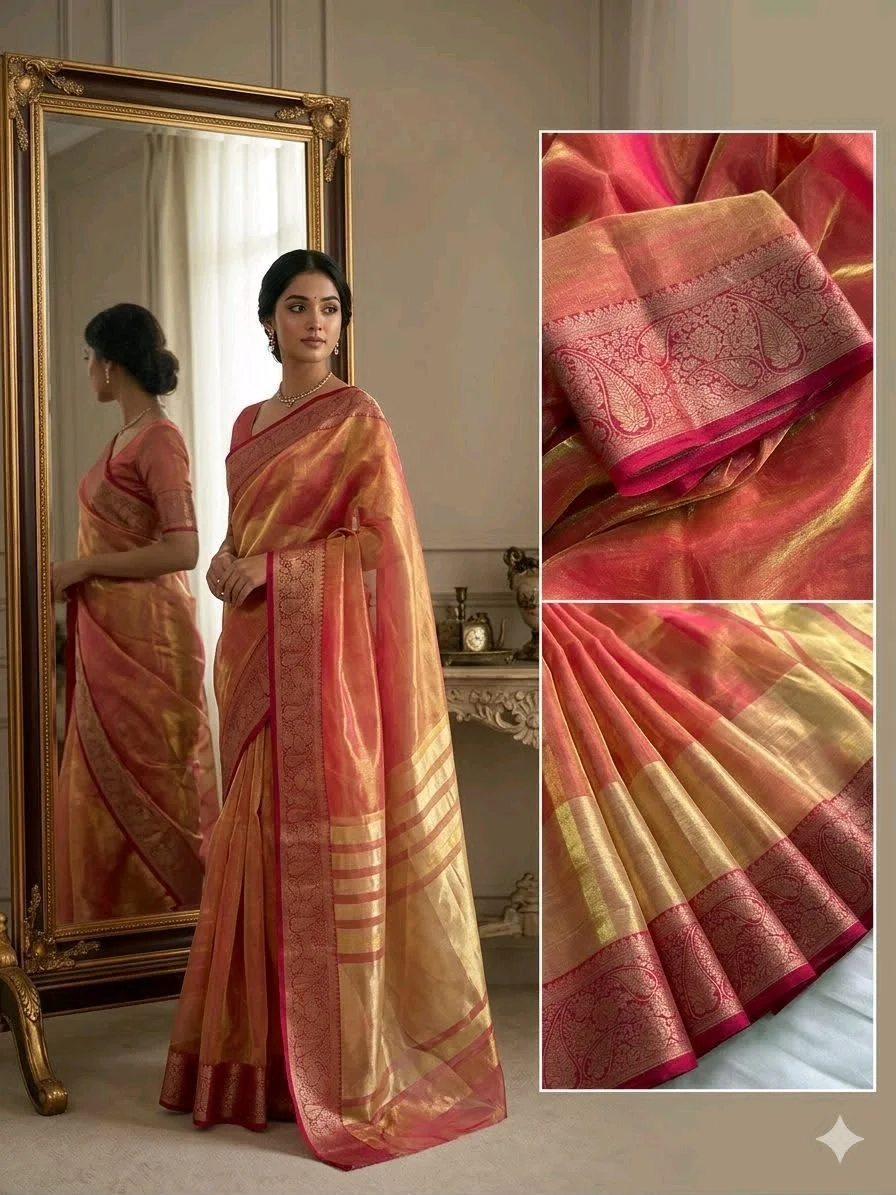 Banarasi Space Silk Saree Collection with Gold Zari Border 9