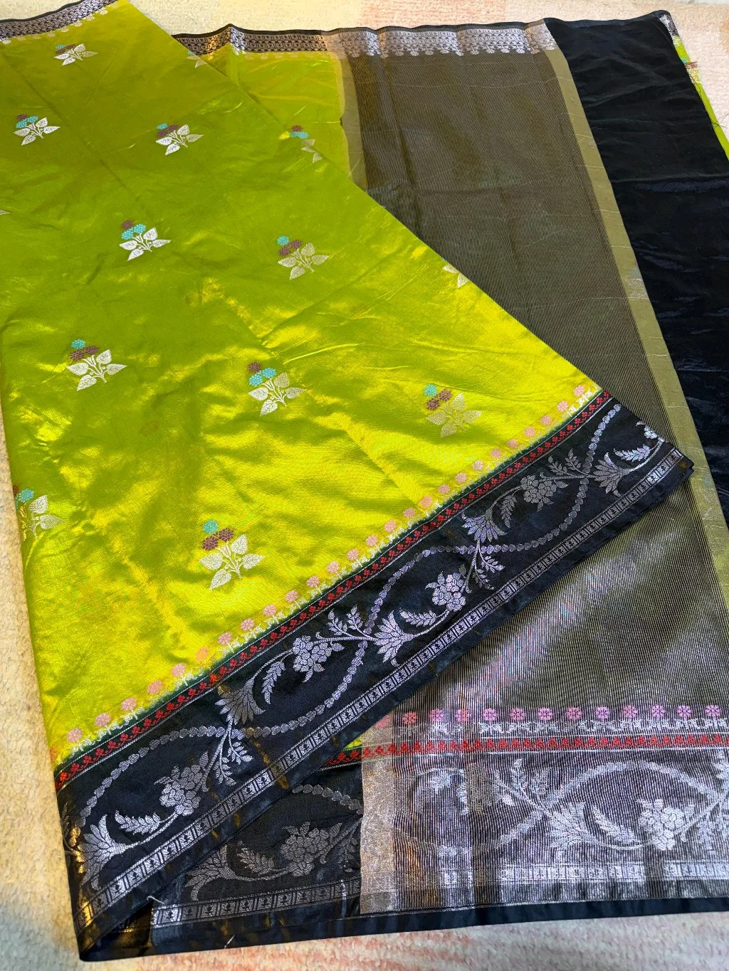Royal Blue Raw Mango Soft Silk Saree with Sky Blue Zari Border and Silver Motifs thumbnail 2