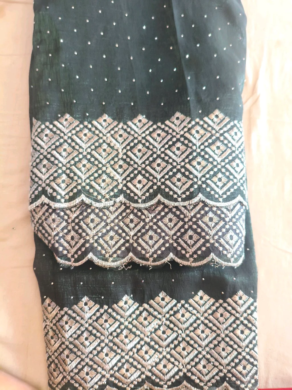 Dark Green Embroidered Saree with Scalloped Border 5