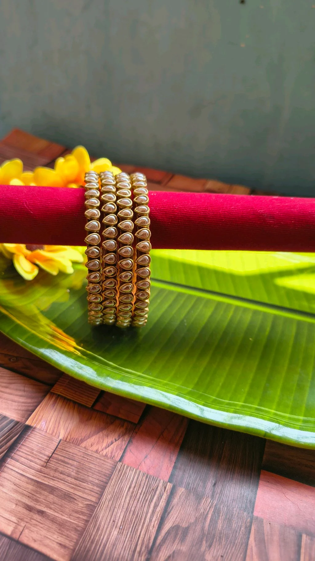 Gold Toned Tear Drop Design Bangle Set