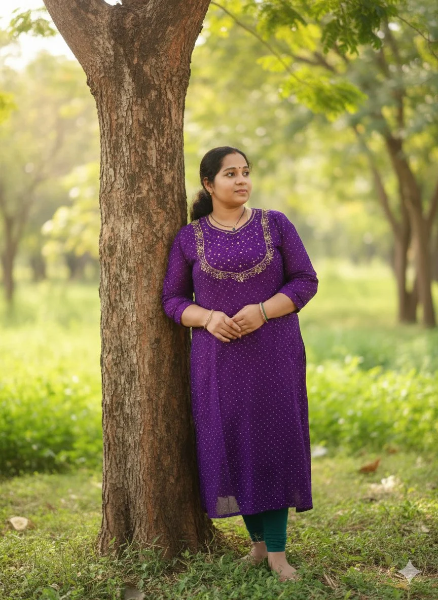 Royal purple beautiful handwork A-line kurthi 1